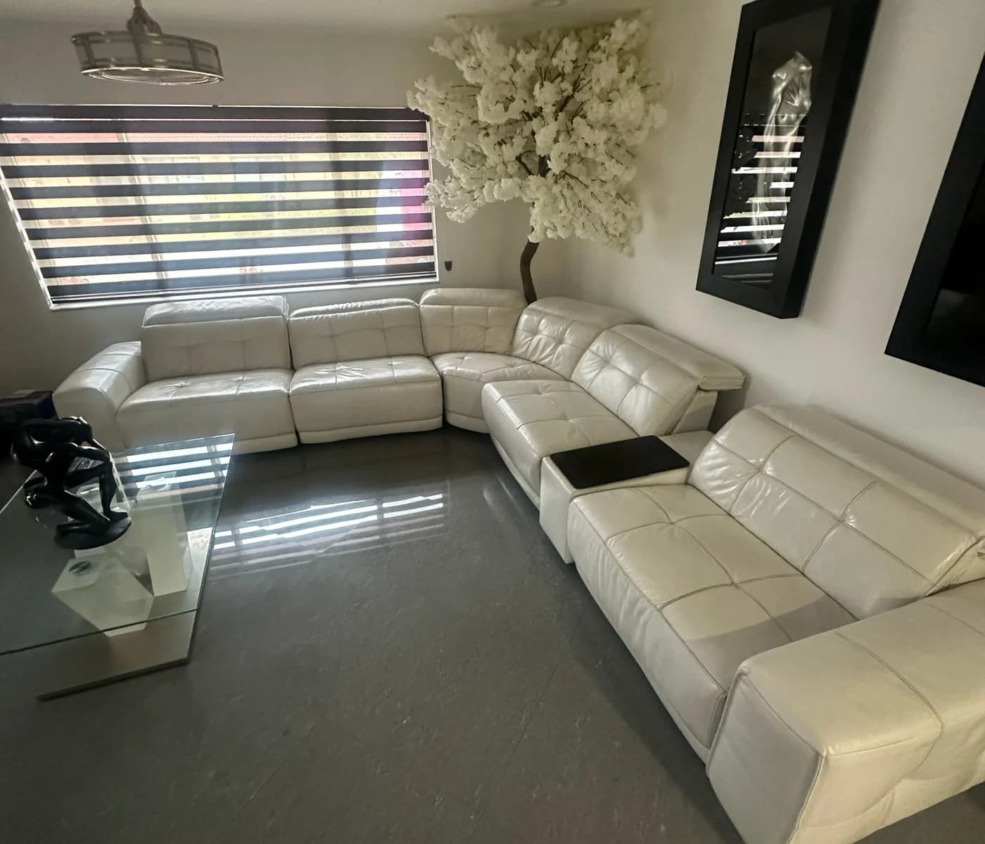 White sectional sofa in a Miami living room
