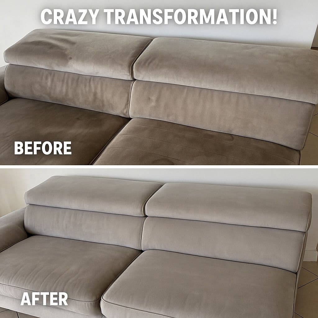 Before and after sofa cleaning transformation